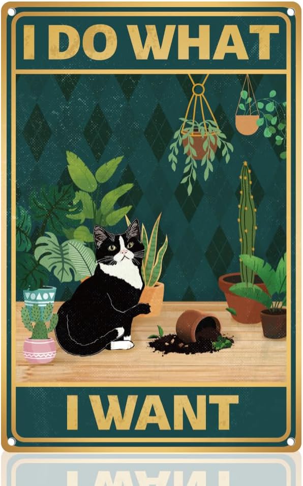 Home Decor Cat - Y1,Cute Cat Breaks Flowerpot Sign I