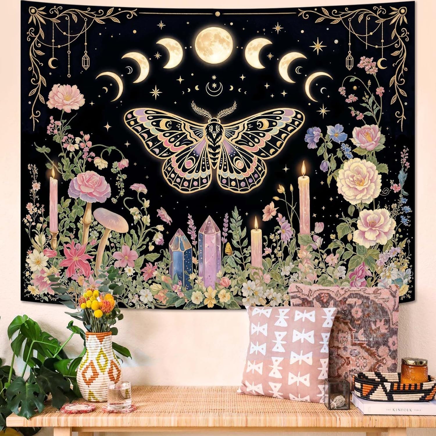 Aesthetic Tapestry - Butterfly Tapestry Wall Hanging Moon Phases