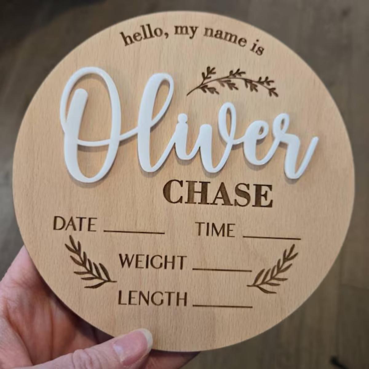Home Decor Zone - 1Pc Custom Baby Announcement Sign Wooden