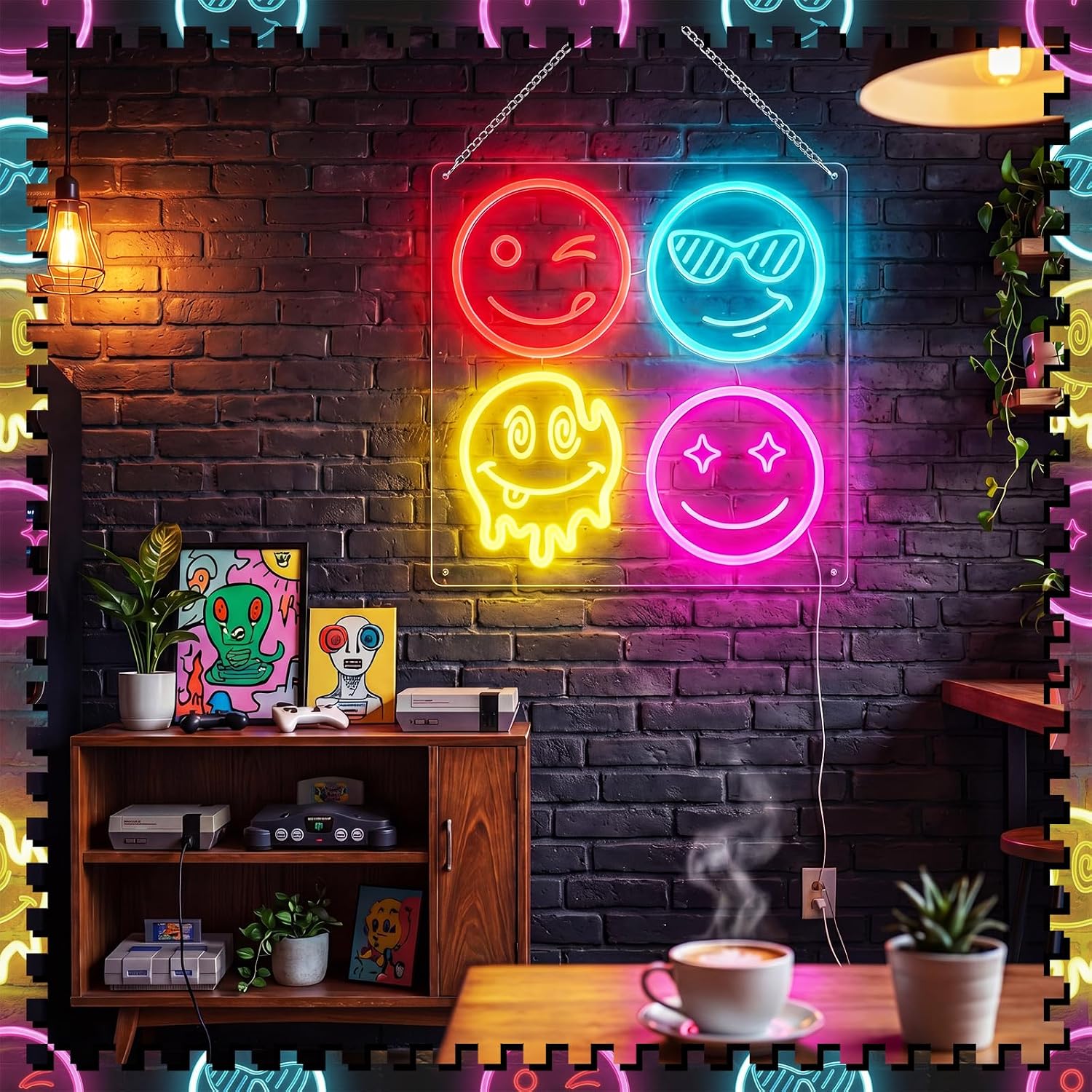 Cute Smiley Face LED Neon Sign - Home Decor Emoji recension och pris