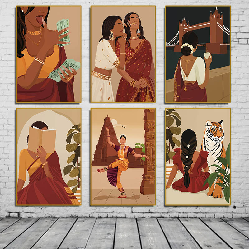 Indian Woman in Saree Reading  - Home Decor Japandi recension och pris