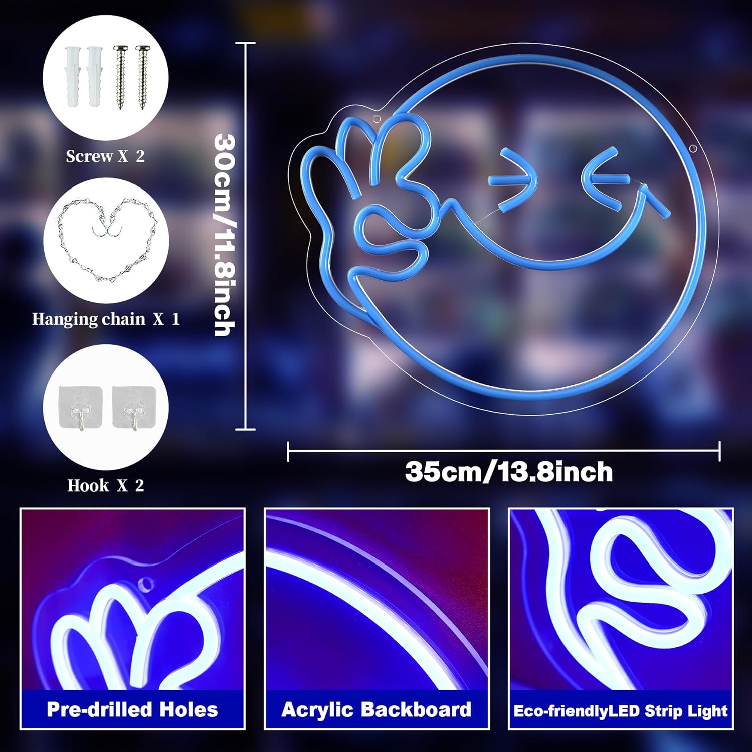 Emoji Smile OK  Neon Sign USB  - Home Decor Emoji recension och pris