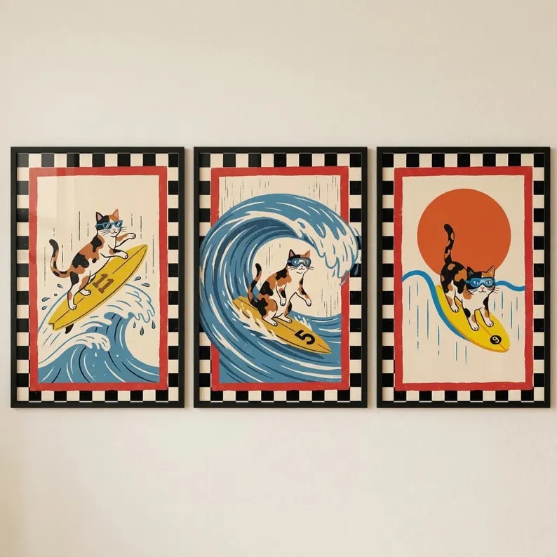 3pcs Retro Japanese Wave Cat S - Home Decor Cat recension och pris