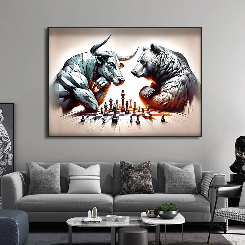 Bull and Bear Play Chess Wall  - Home Decor Exchange recension och pris