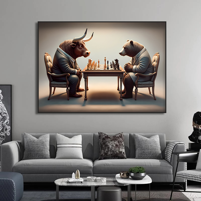 Bull and Bear Play Chess Wall  - Home Decor Exchange recension och pris